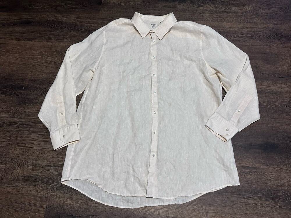 Murano Baird McNutt 100% Linen Shirt Mens 3XL Beige Button Down Long Sleeve